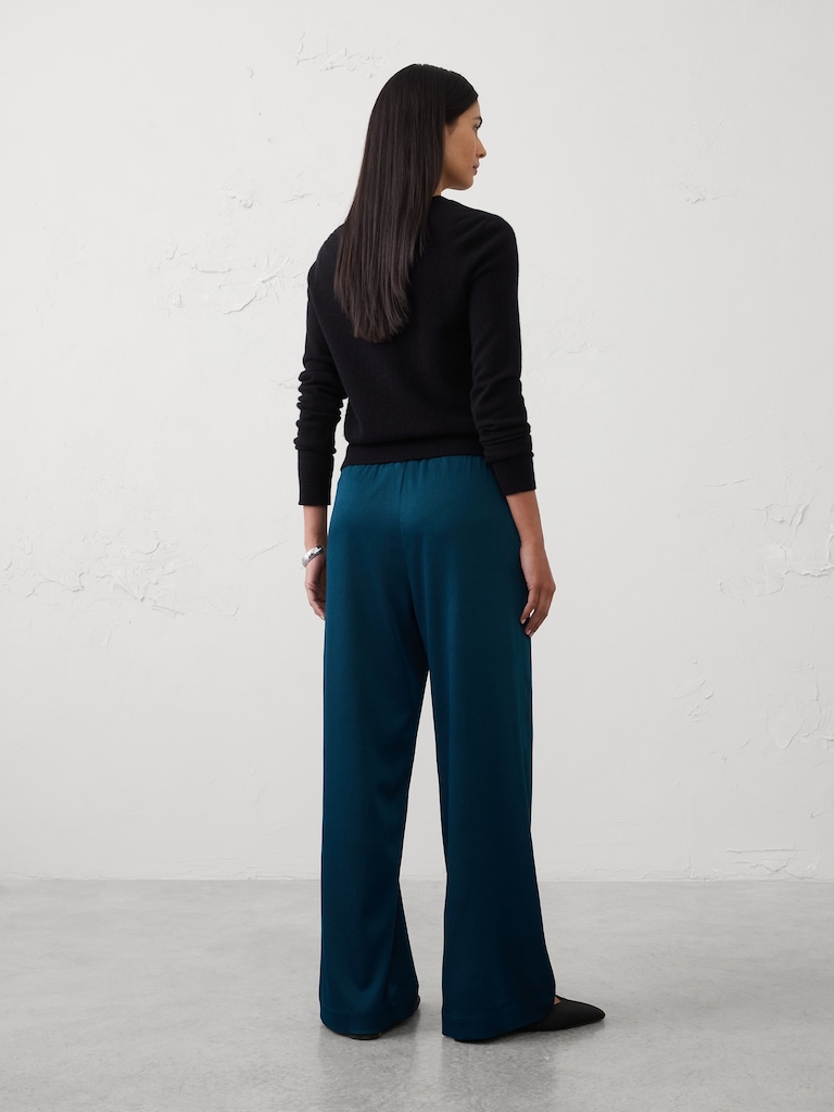 Wide-Leg High-Rise Crinkle Satin Pull-On Pant
