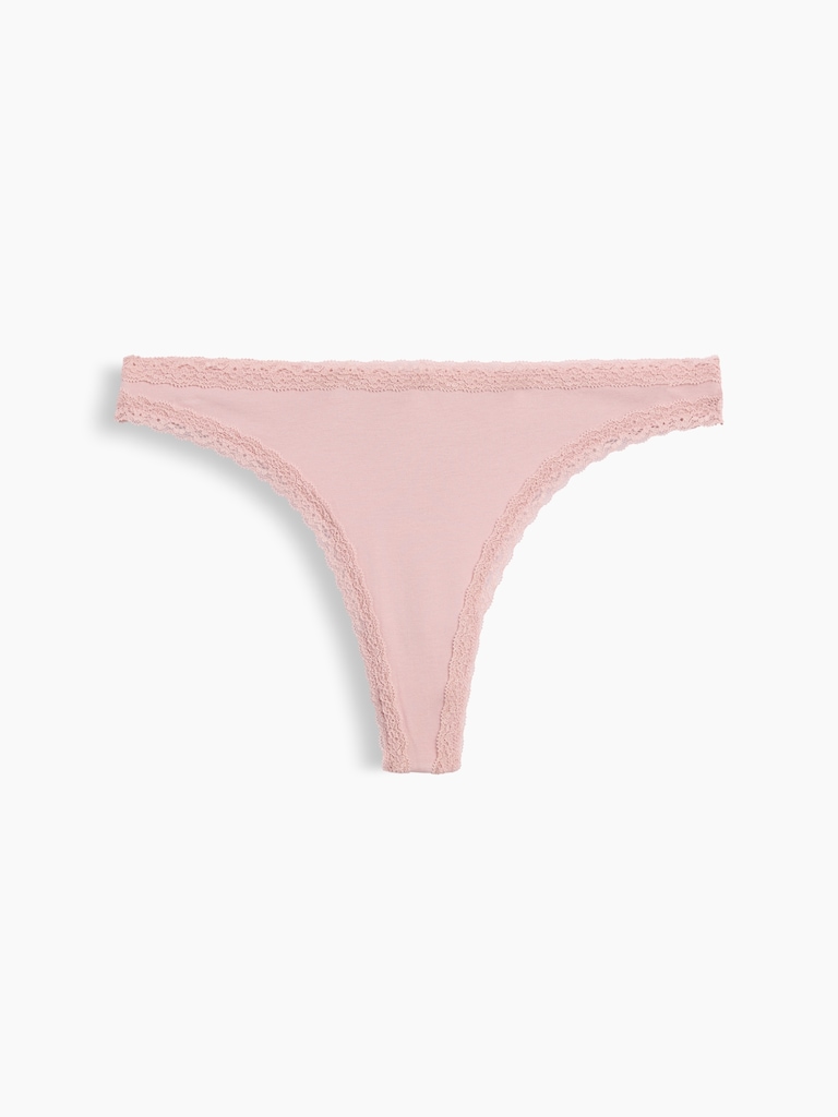 MadeSoft Organic Stretch Cotton Lace-Trim Thong
