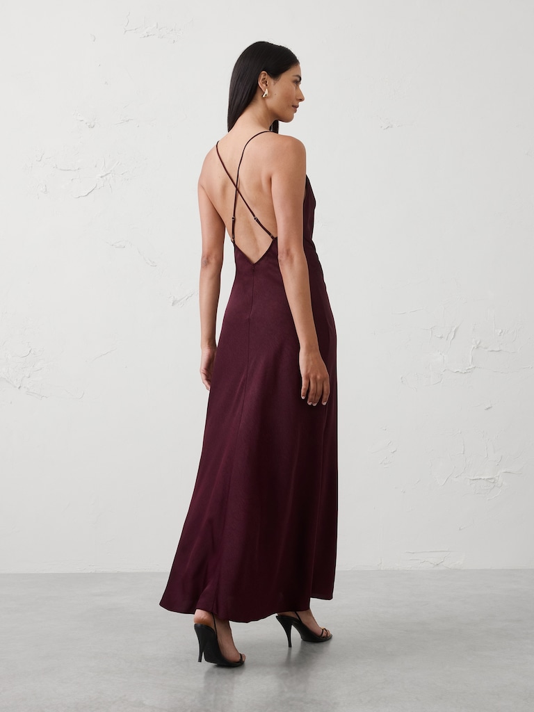 Satin Cowl-Neck Maxi Dress