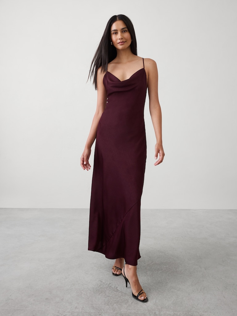 Satin Cowl-Neck Maxi Dress