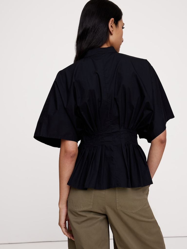Haut à taille plissée en popeline de coton