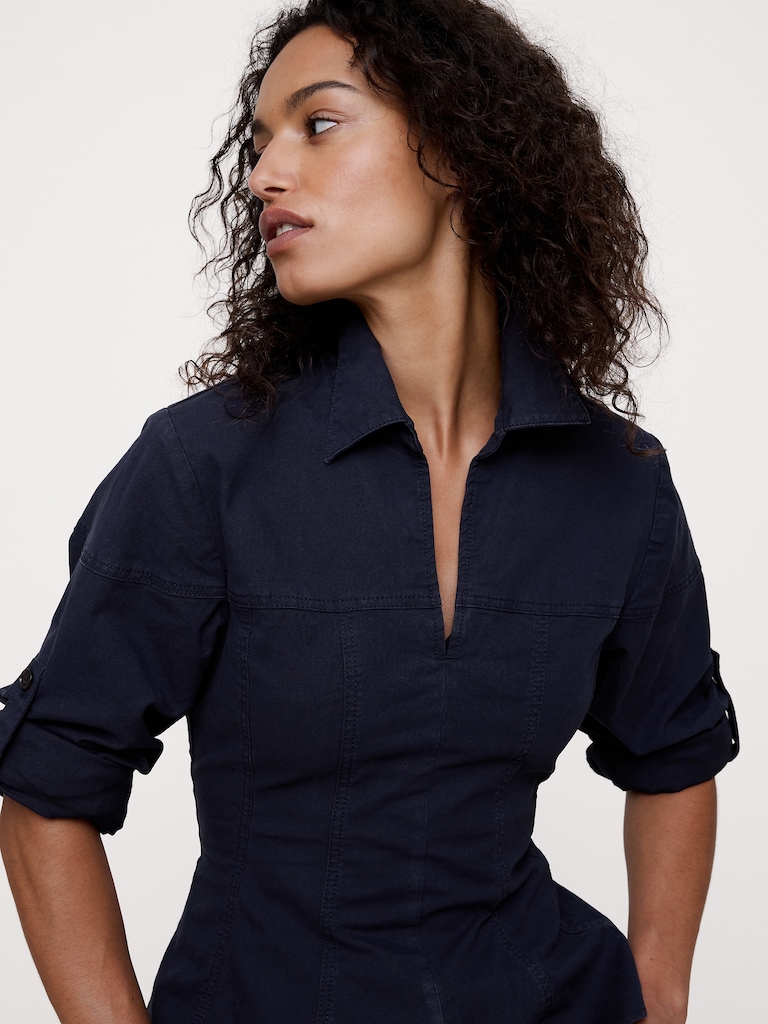 Stretch-Cotton Pleated-Waist Top