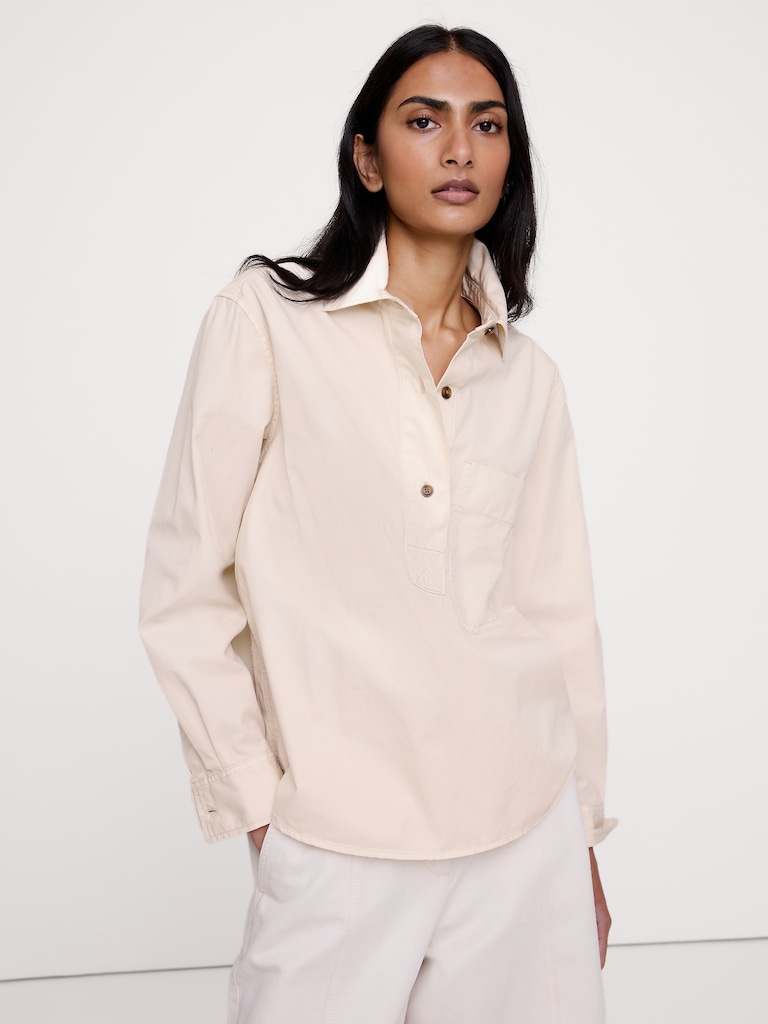 Relaxed Cotton-Twill Popover Shirt