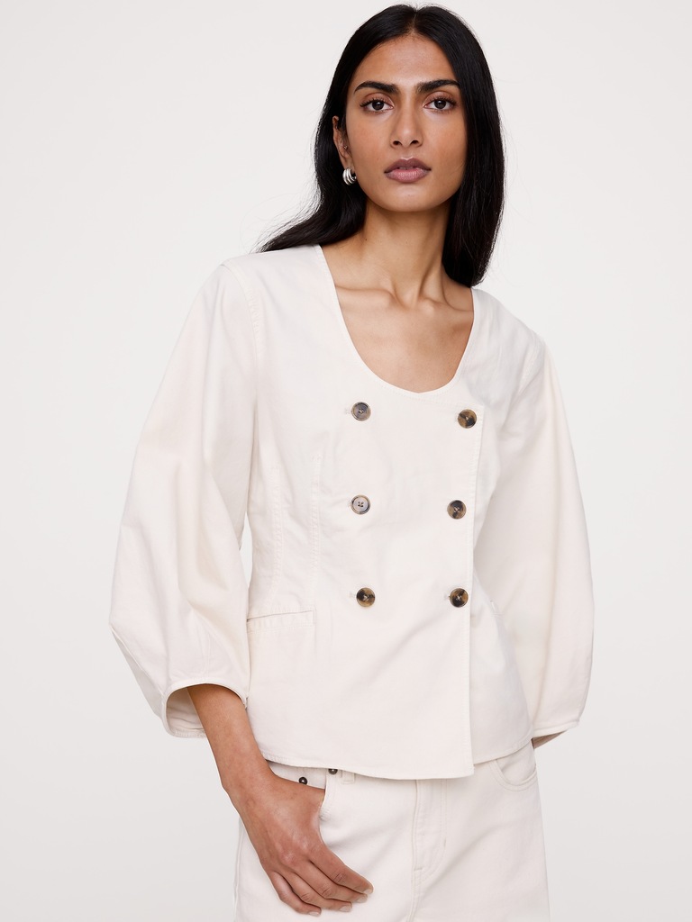 Cotton Canvas Puff-Sleeve Top