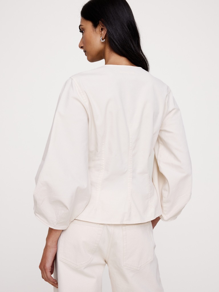 Cotton Canvas Puff-Sleeve Top