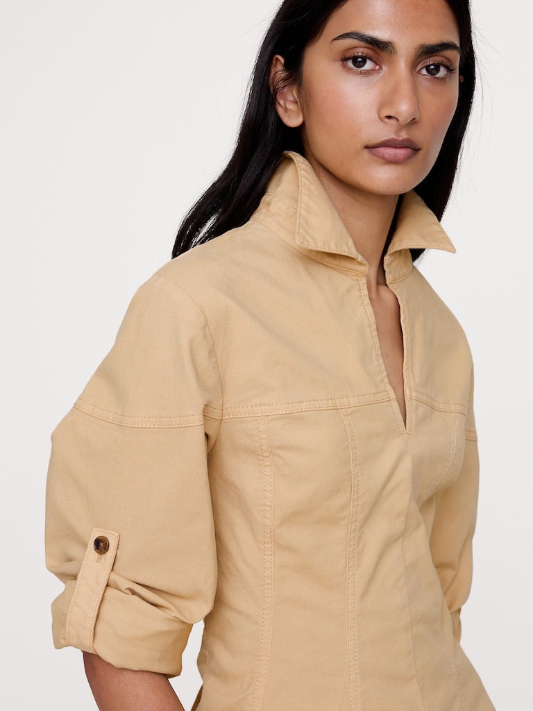 Stretch-Cotton Pleated-Waist Top