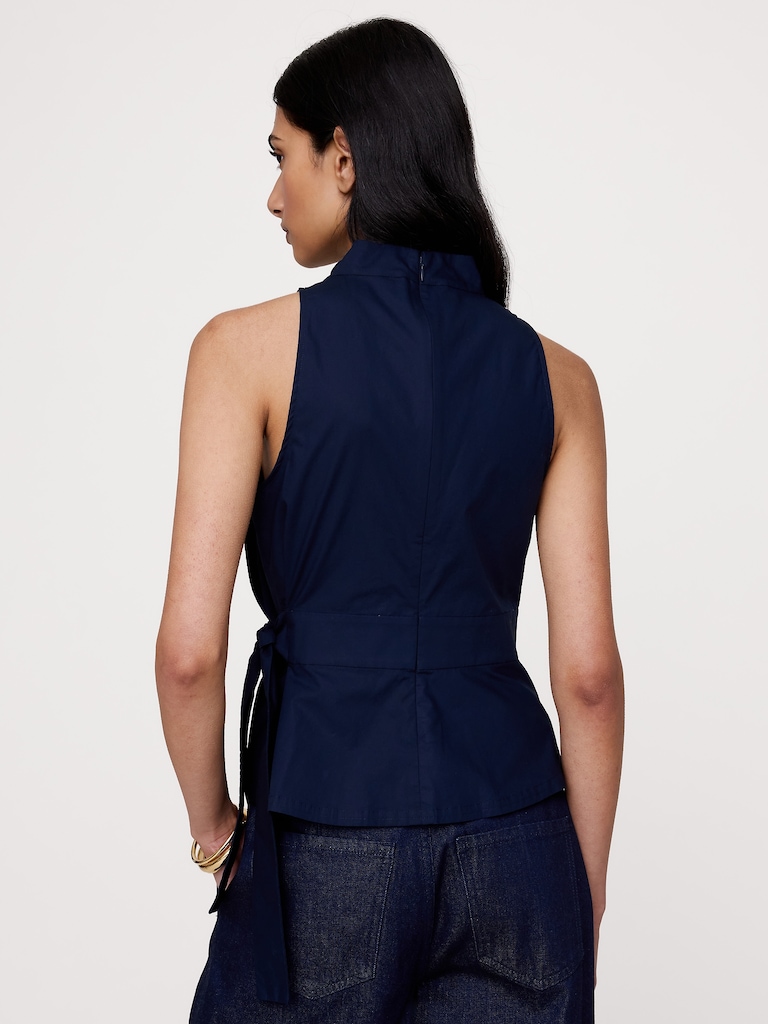 Cotton Poplin Cowl-Neck Tank