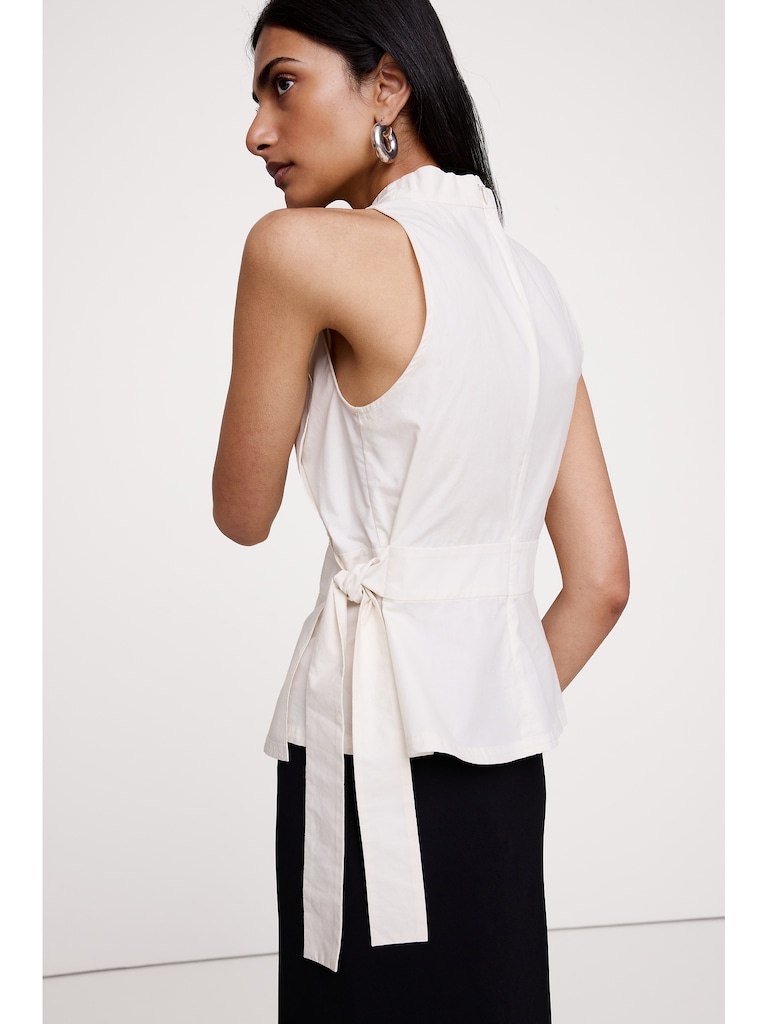 Cotton Poplin Cowl-Neck Tank