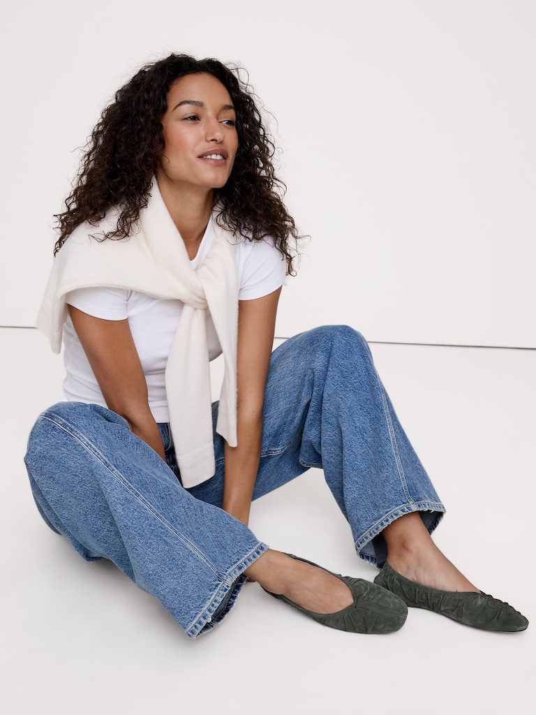 Ruched Suede Ballet Flat