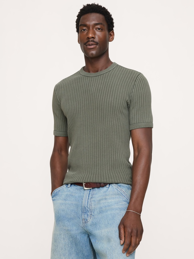 Ribbed Stretch-Cotton Crew-Neck T-Shirt