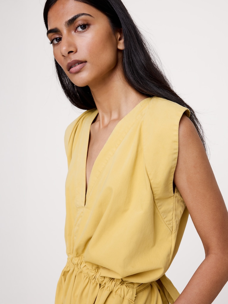Cotton Twill Cinch-Waist Dress
