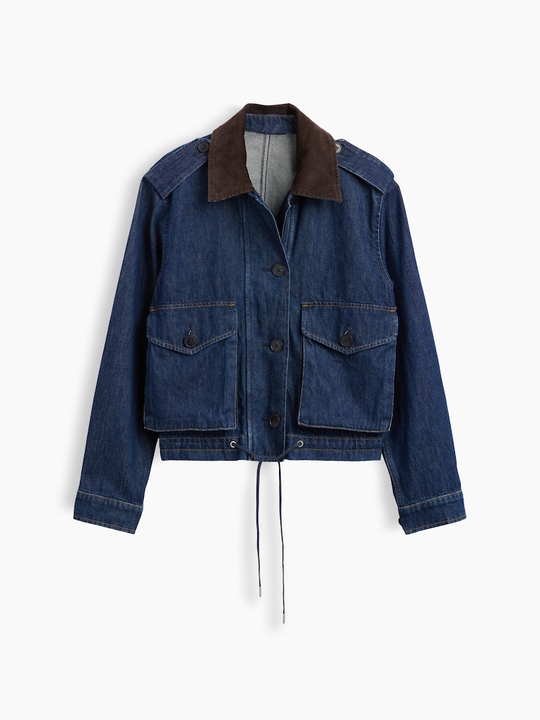 Corduroy-Collar Relaxed Denim Jacket