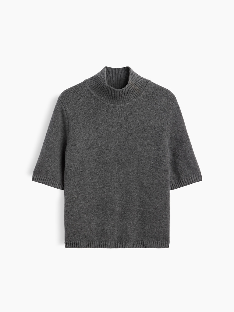 CashSoft Mockneck Elbow-Sleeve Sweater