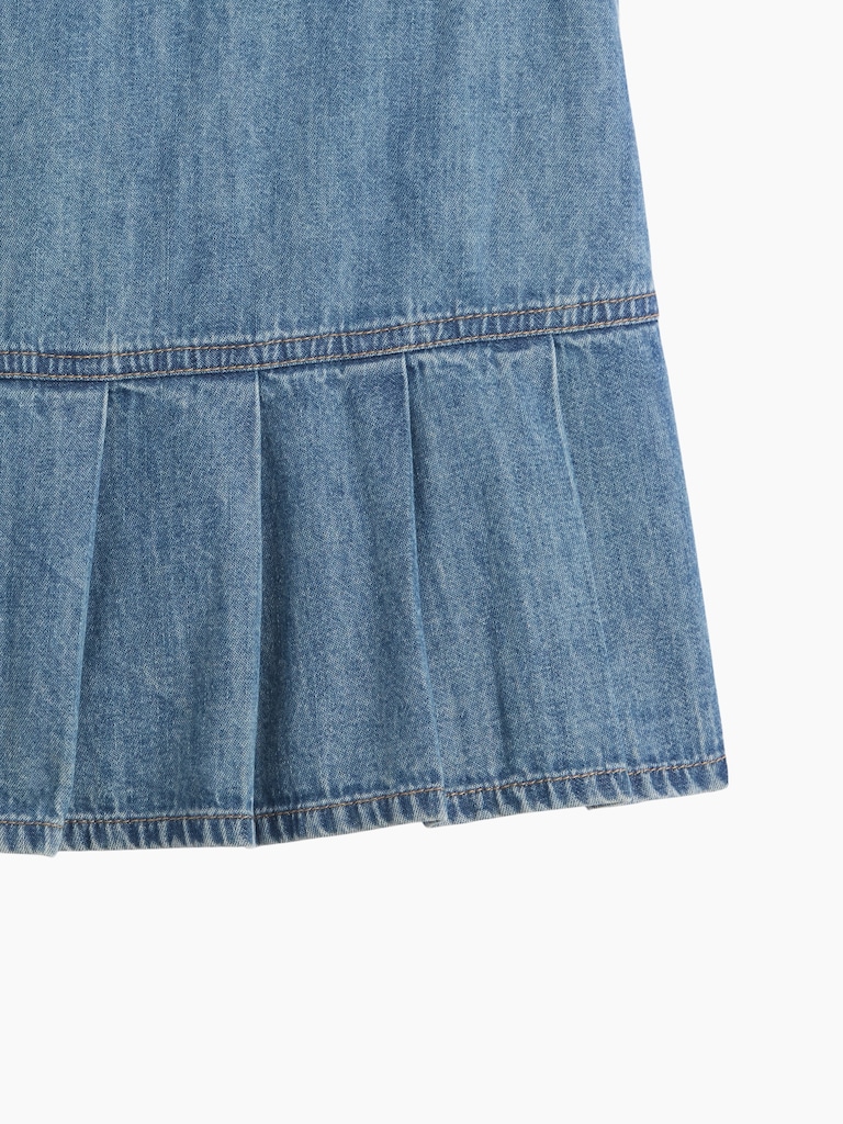 Kids Pull-On Pleated Denim Skirt