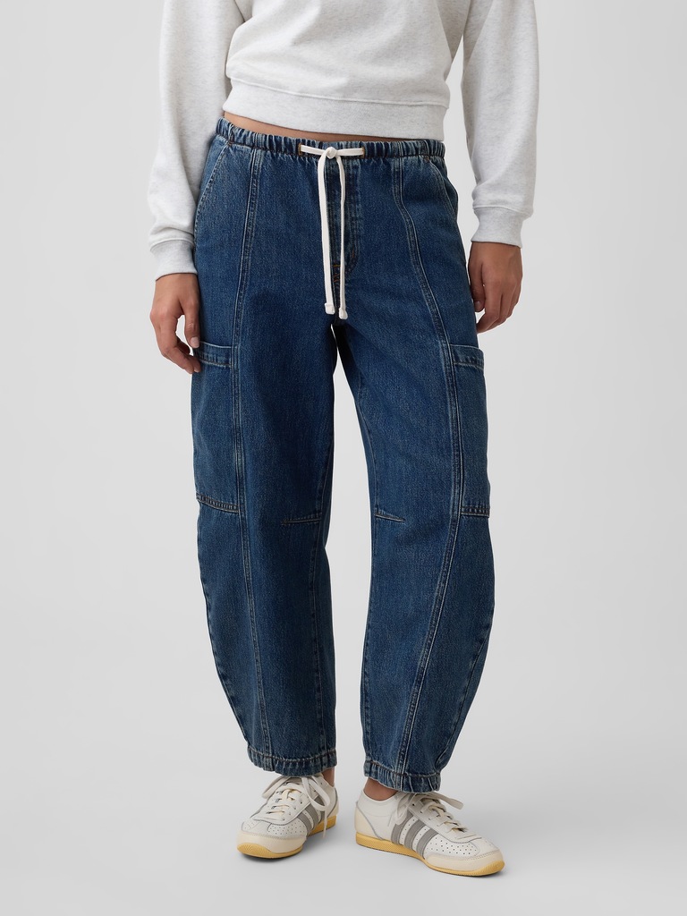 Mid Rise SuperSoft Pull-On Barrel Jeans