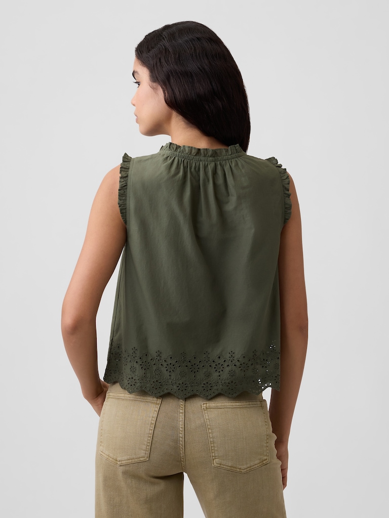Relaxed Sleeveless Button-Up Top