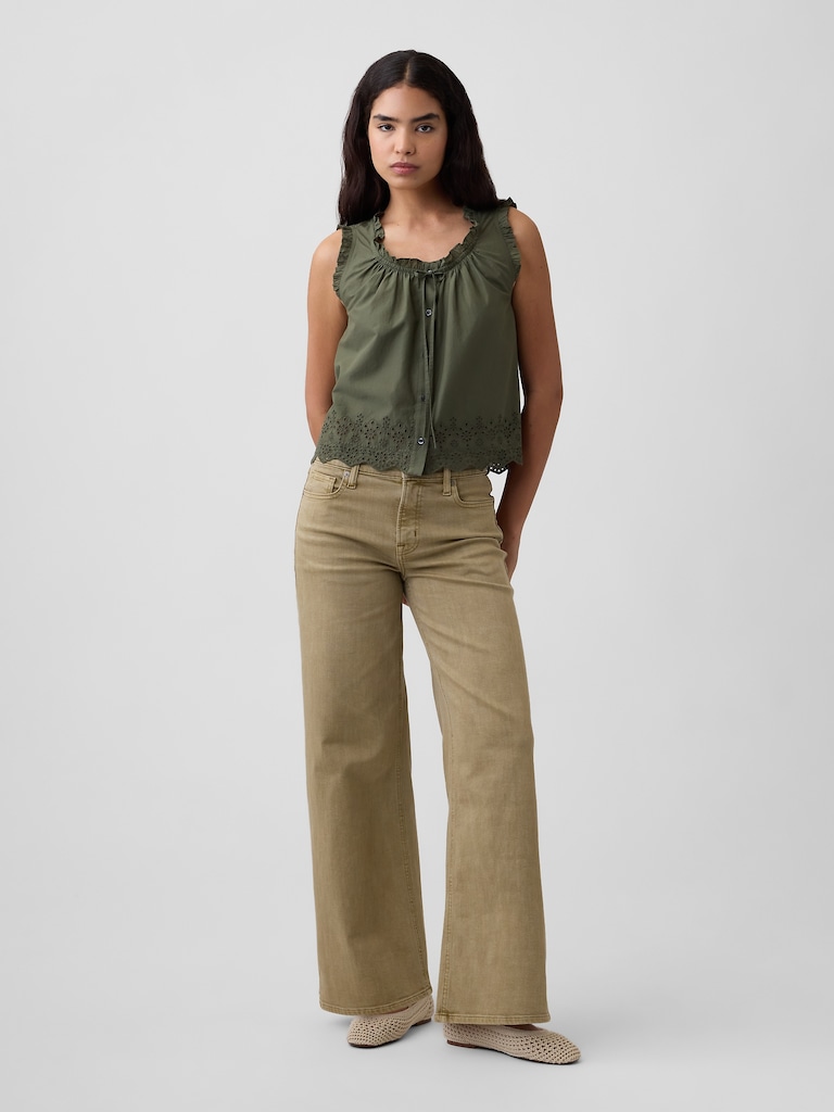 Relaxed Sleeveless Button-Up Top