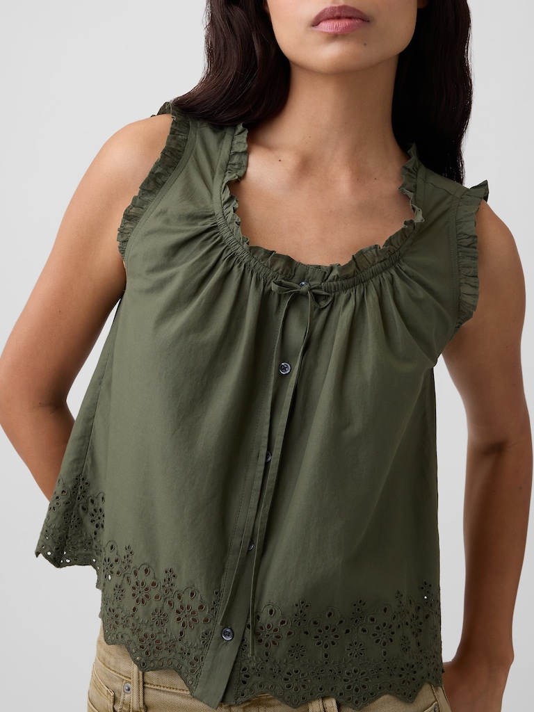 Relaxed Sleeveless Button-Up Top