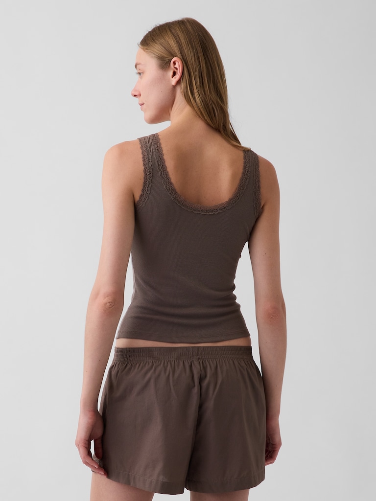 Mini Rib Lace-Trim PJ Tank Top