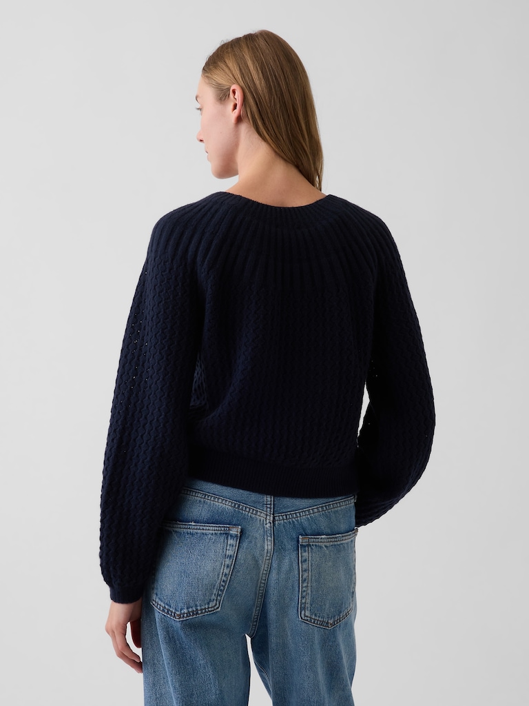 CashSoft Mix-Stitch Crop Cardigan Sweater