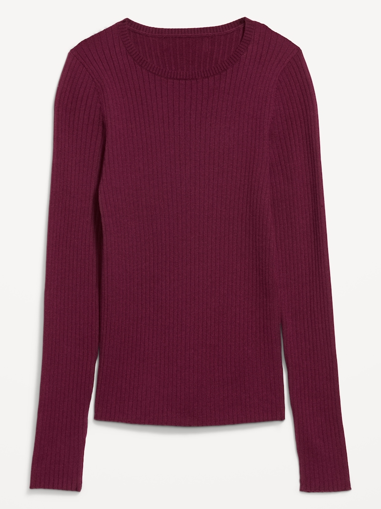 Crew-Neck Long-Sleeve Ribbed Top