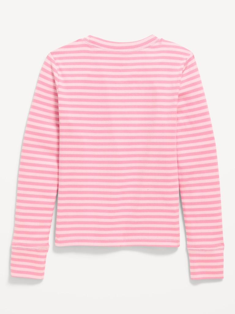 Printed Long-Sleeve Ribbed T-Shirt for Girls