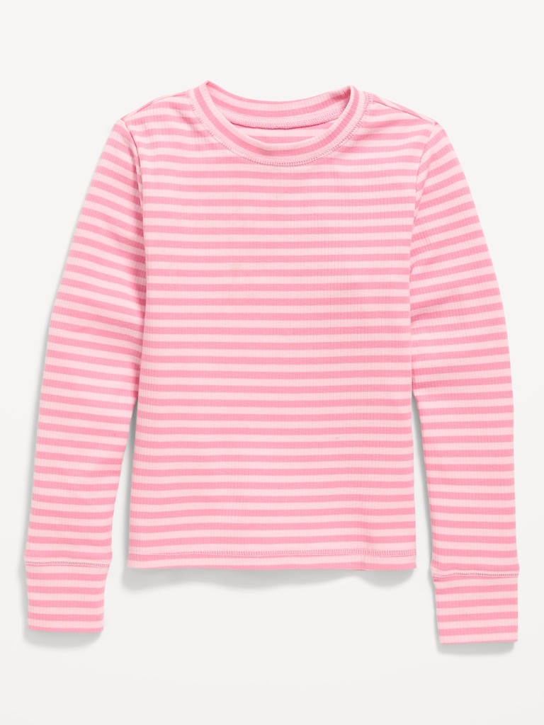 Printed Long-Sleeve Ribbed T-Shirt for Girls