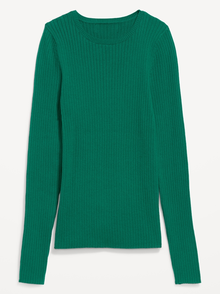 Crew-Neck Long-Sleeve Ribbed Top