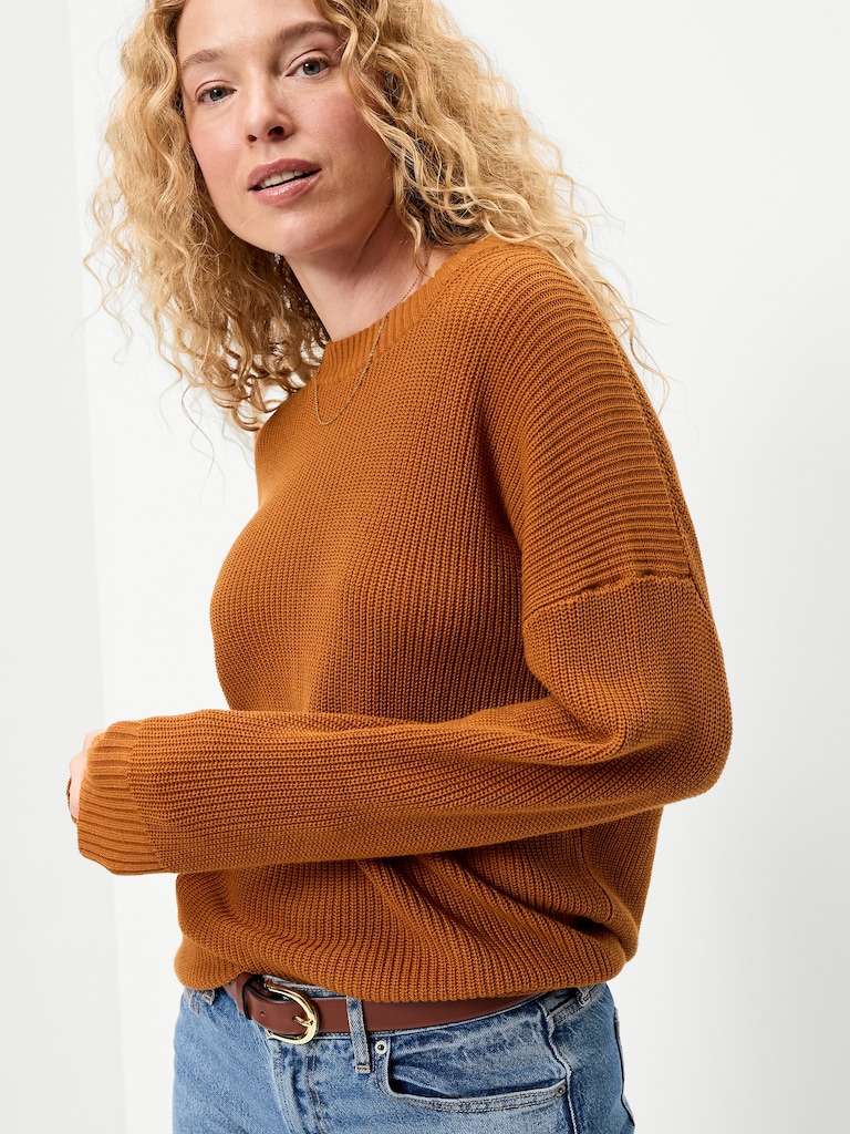 Crew-Neck Shaker Stitch Tunic Sweater