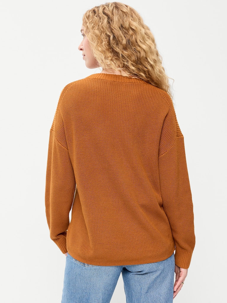 Crew-Neck Shaker Stitch Tunic Sweater
