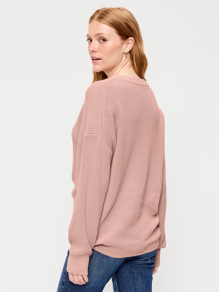 Crew-Neck Shaker Stitch Tunic Sweater