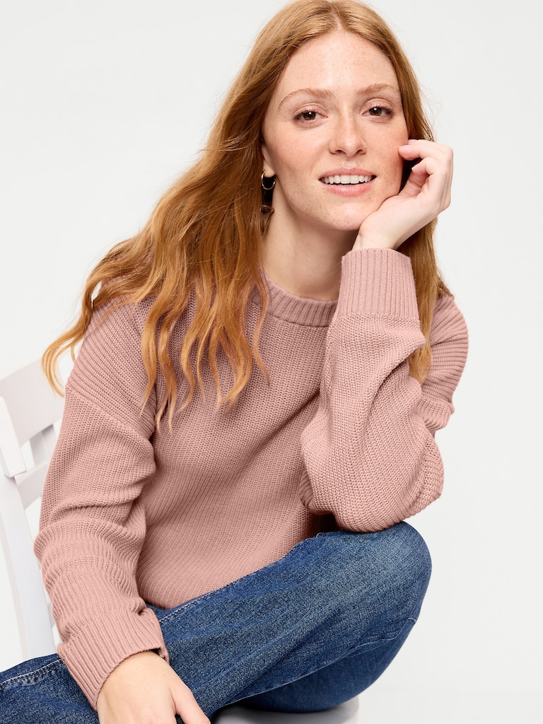 Crew-Neck Shaker Stitch Tunic Sweater