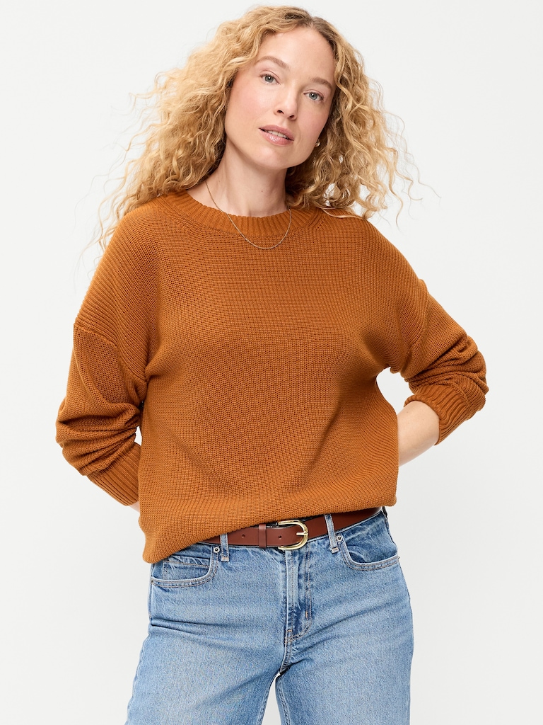 Crew-Neck Shaker Stitch Tunic Sweater