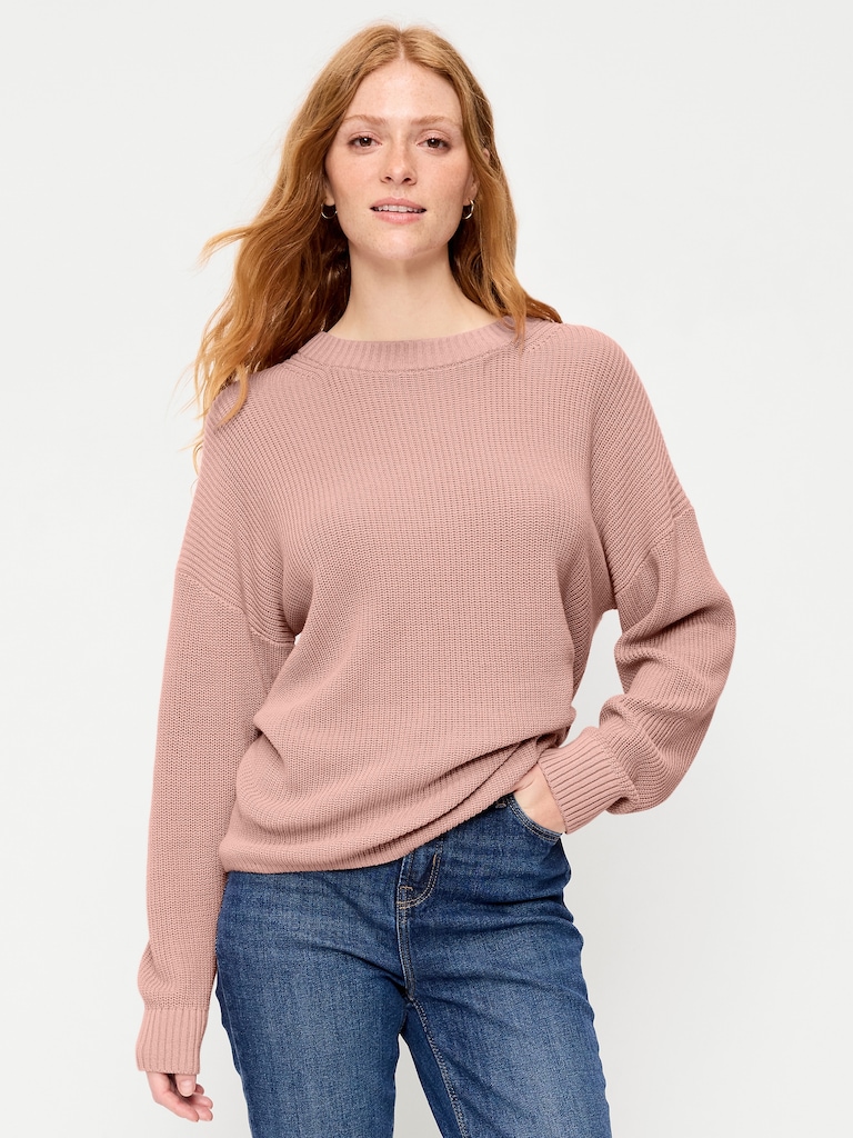 Crew-Neck Shaker Stitch Tunic Sweater