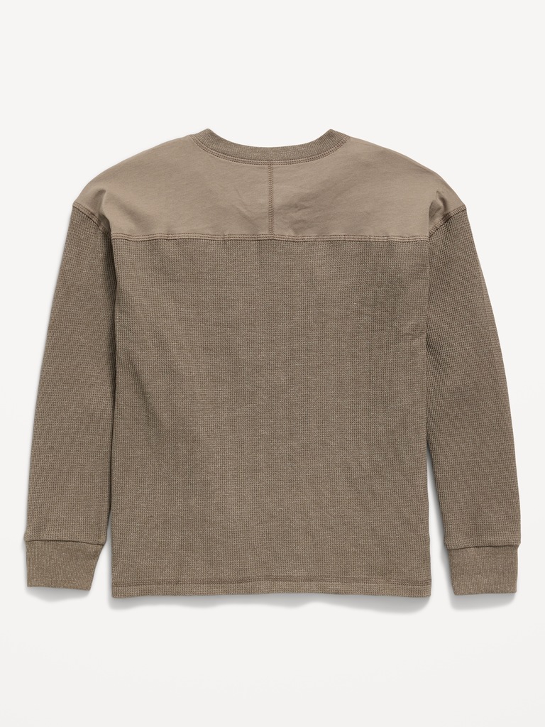 Oversized Long-Sleeve Waffle Knit Henley T-Shirt for Boys