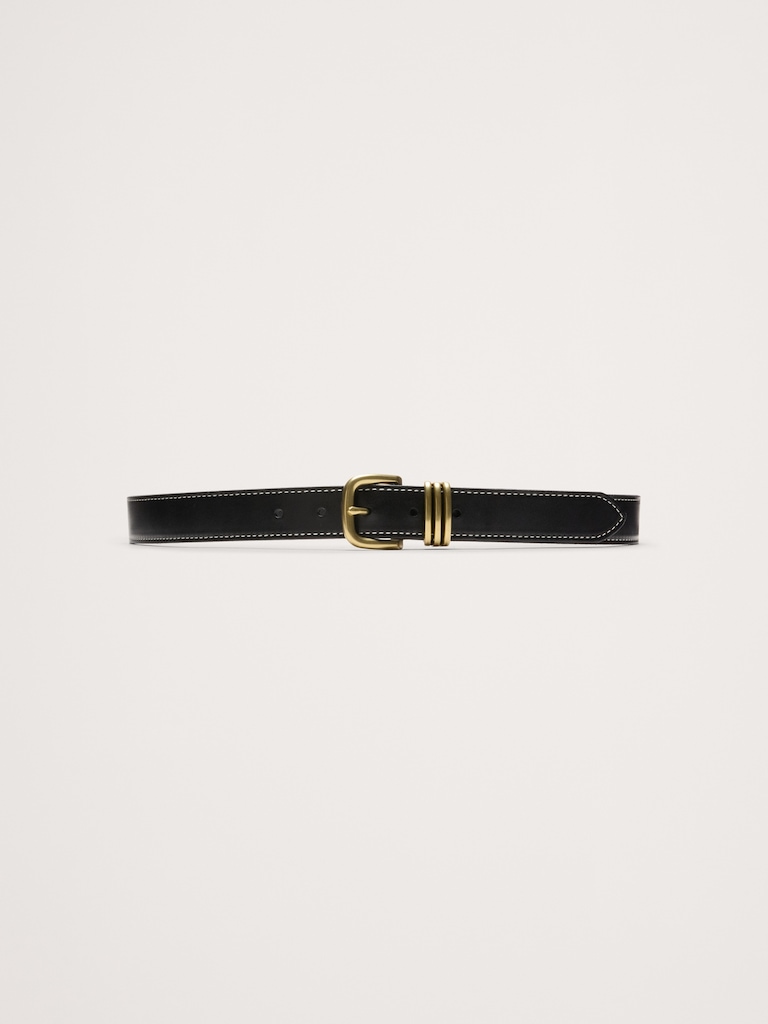 Western Leather Belt with Contrast Stitching