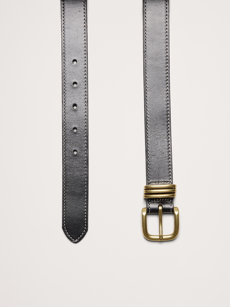 Western Leather Belt with Contrast Stitching