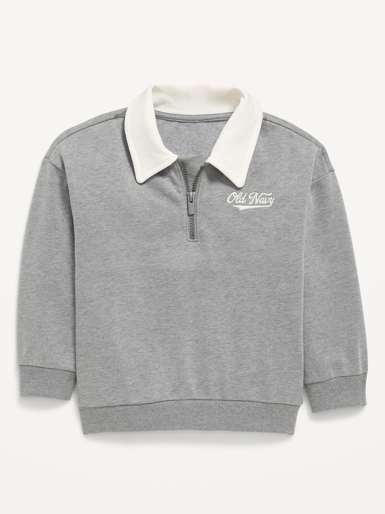 Oversized Logo Graphic Collared French Terry Quarter-Zip for Toddler Boys