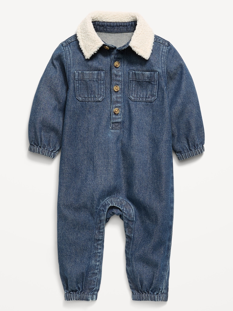 Long-Sleeve Denim Jumpsuit for Baby