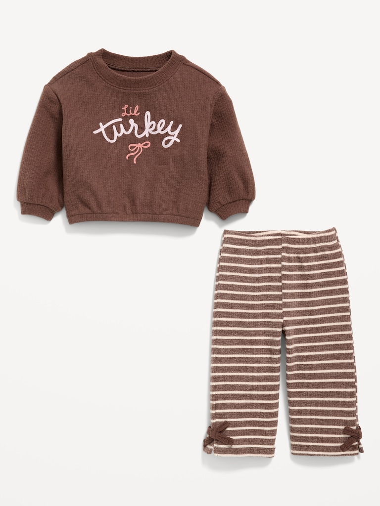 Printed Ribbed Sweatshirt and Wide-Leg Pants Set for Baby
