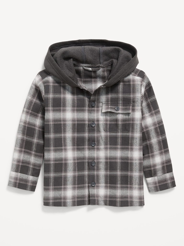 Long-Sleeve Hooded Flannel Shirt for Toddler Boys