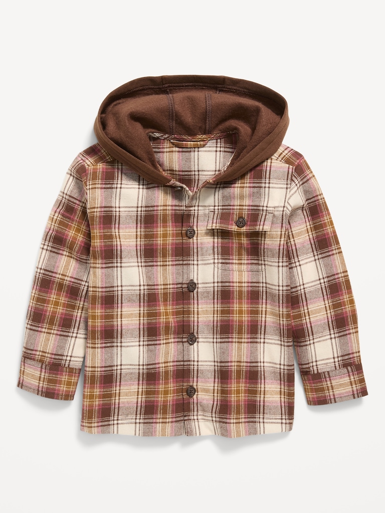 Long-Sleeve Hooded Flannel Shirt for Toddler Boys