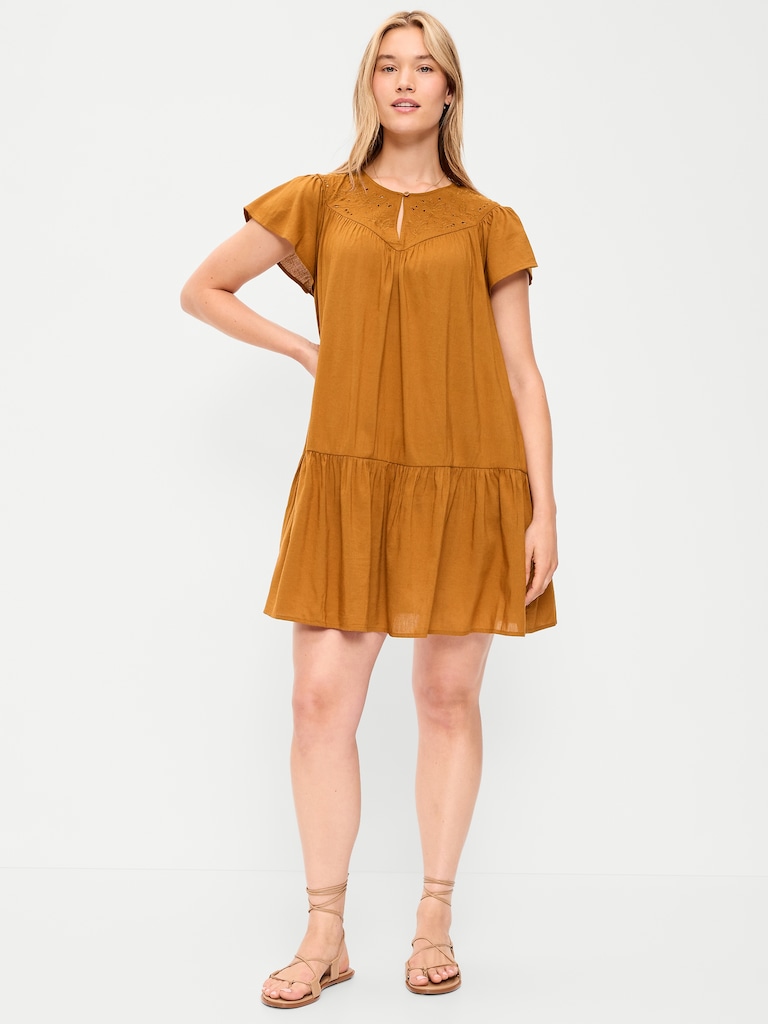 Flutter-Sleeve Mini Swing Dress