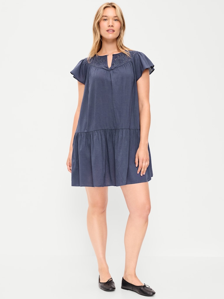 Flutter-Sleeve Mini Swing Dress