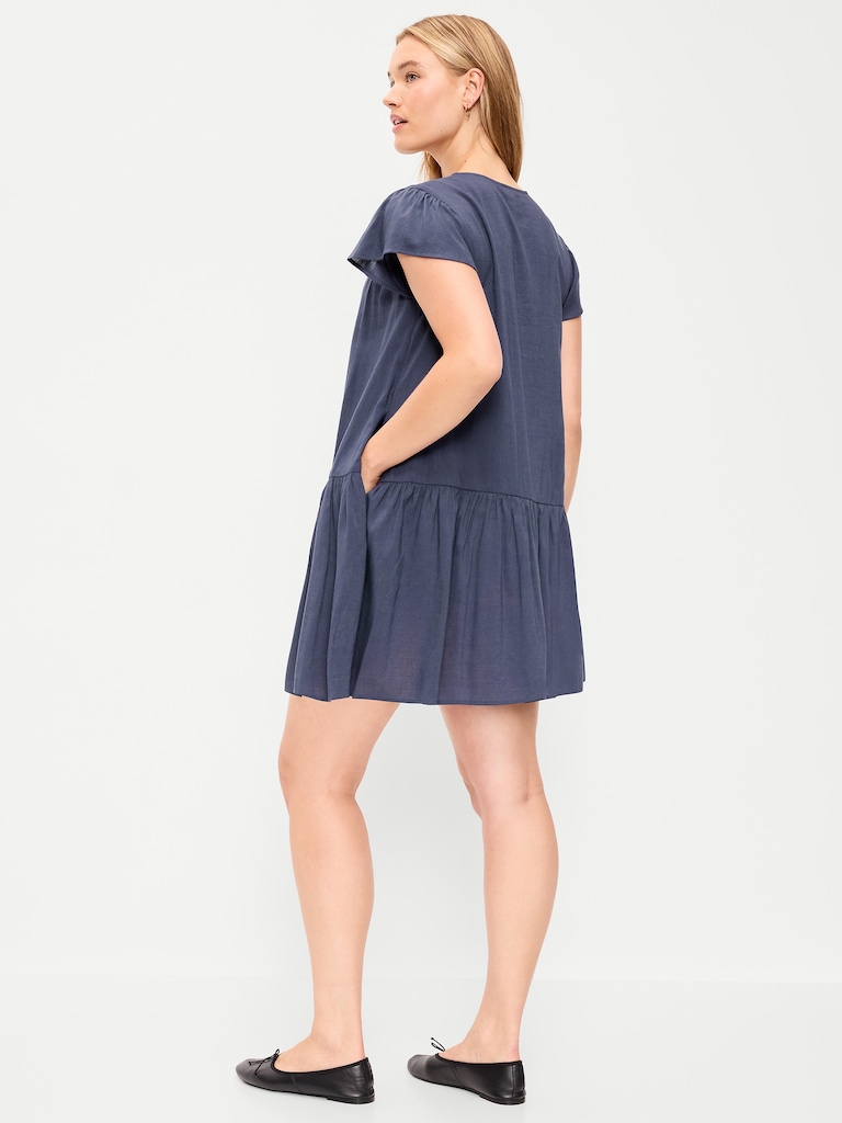 Flutter-Sleeve Mini Swing Dress