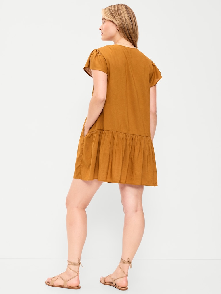 Flutter-Sleeve Mini Swing Dress