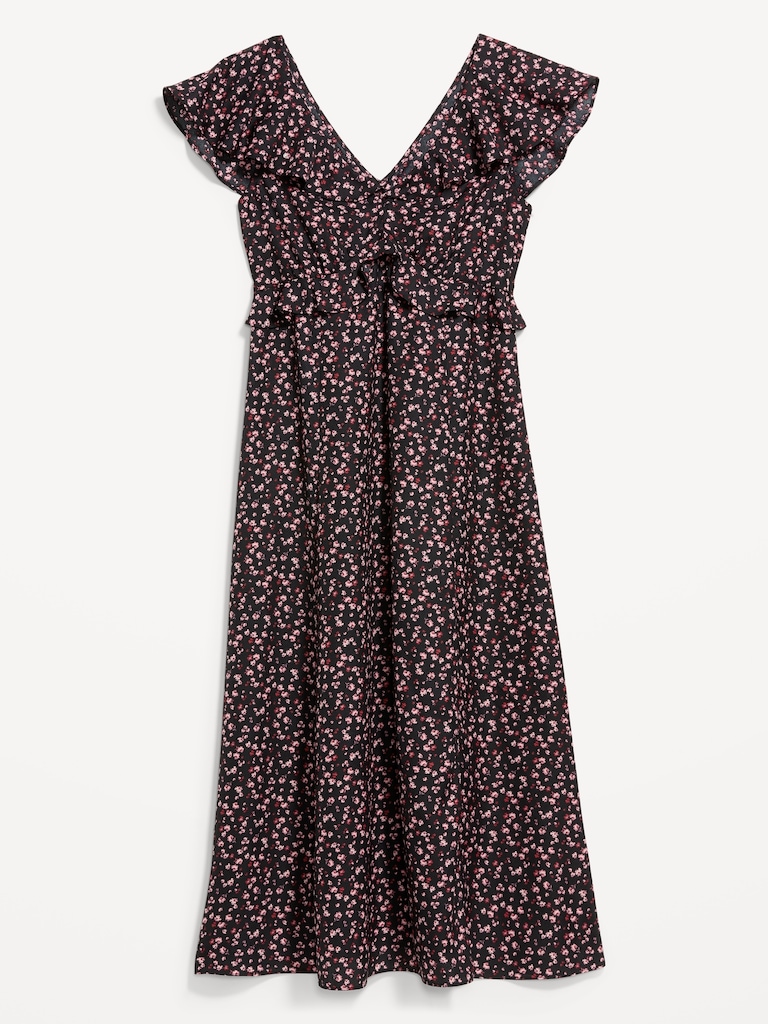 Flutter-Sleeve Crepe Maxi Dress