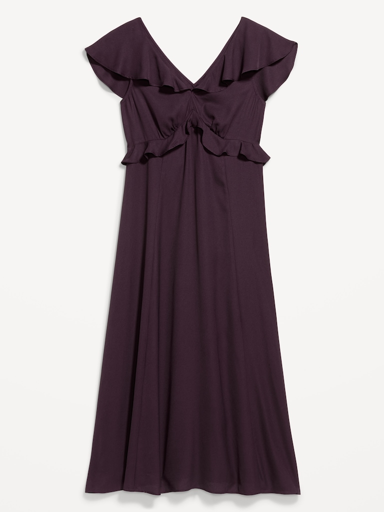 Flutter-Sleeve Crepe Maxi Dress