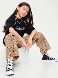 Pull-On Super Baggy Wide-Leg Twill Pants for Girls