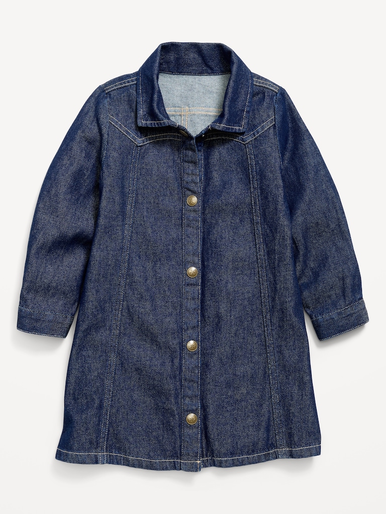 Long-Sleeve Western Denim Shirt Dress for Toddler Girls